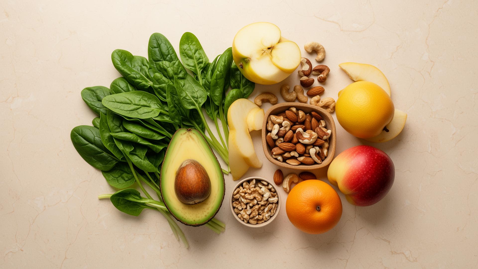 Alimentação saudável com frutas e vegetais frescos